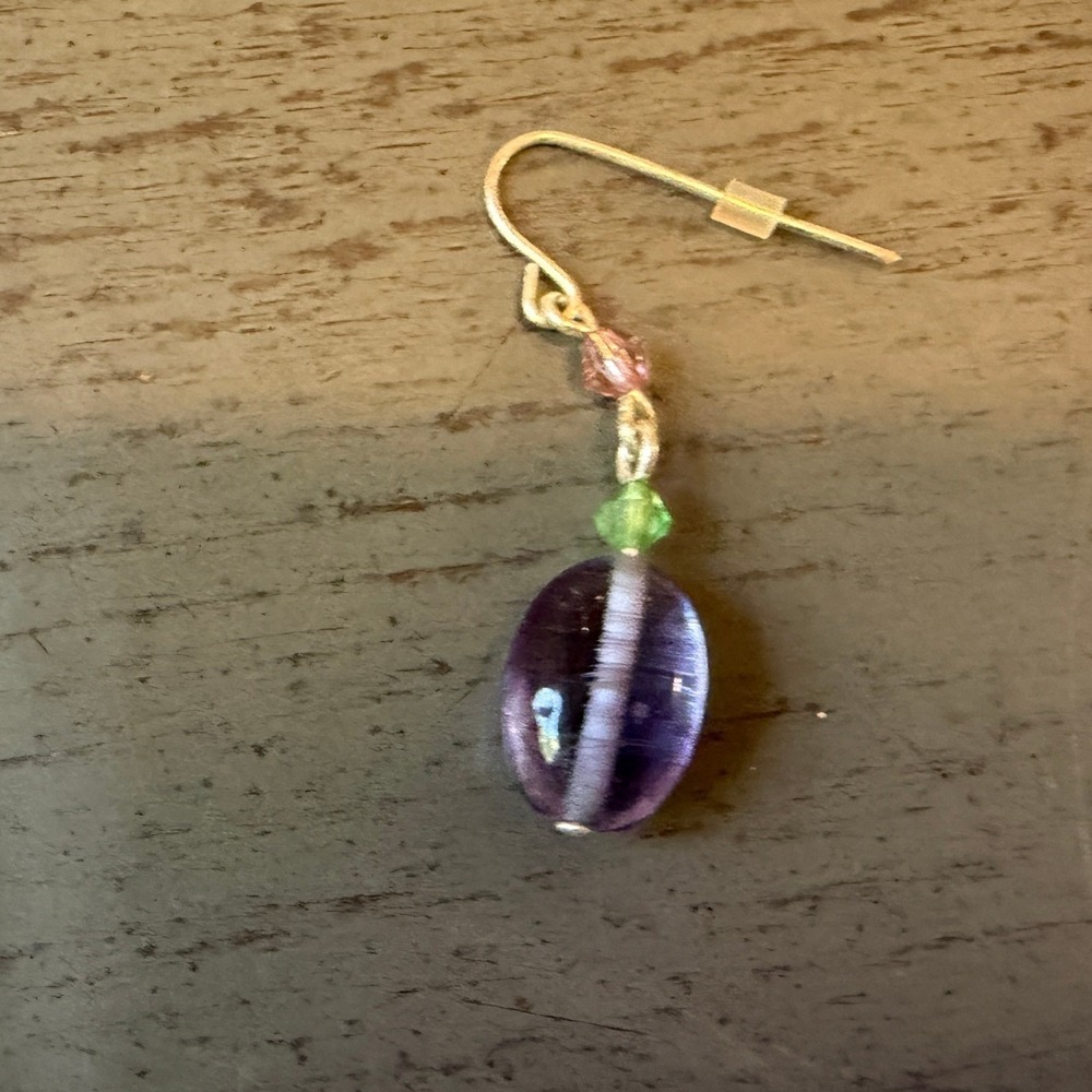 Purple Green Pink Glass Bead Multi Strand Necklace Matching Earring Jewelry Set - Picture 4 of 7
